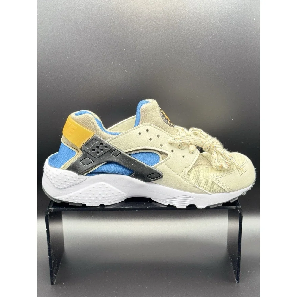 Size 4Y- Nike Huarache Kids Sneaker Shoes, Pre-owned, White/Blue/Black